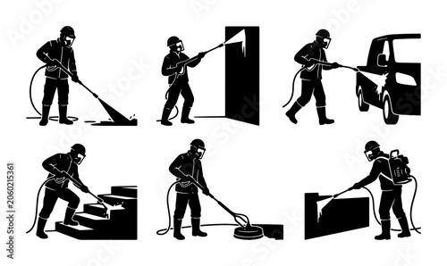 Tableau sur toile Pressure Washing Icons Set, Exterior Cleaning Service, Residential & Commercial