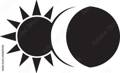 Solar Eclipse, Sun Moon, Black Icons, Vector Graphics