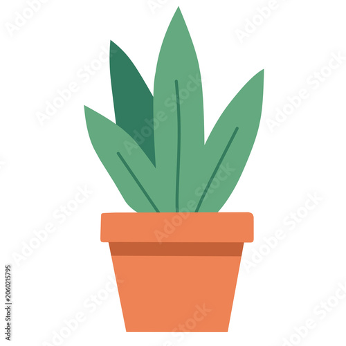 Minimalist potted green plant illustration in a terracotta pot, perfect for home decor, nature themes, or digital garden designs. Simple graphic of a houseplant for interior concepts