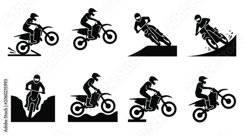 Obraz na plátně Motocross Rider Action Silhouette Collection Extreme Sports Vector