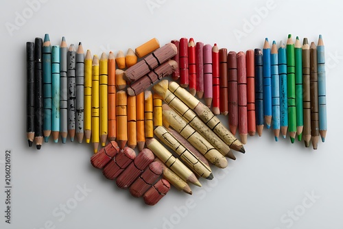 color pencils handshake concept