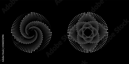 Sound pulsation circles set. Vector illustration of purple radio waves isolated on black background.
