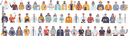 Diverse people avatar characters set of various Diverse people avatar characters set of various professions and occupations isolated on white background vectorr