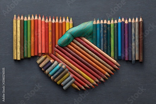 color pencils handshake concept