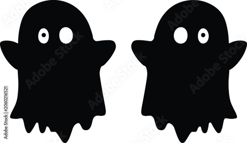 Quadro su tela Cute Halloween Ghost Silhouette Character Set with Funny Cartoon Spirit Shapes f