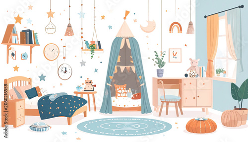Colorful kids bedroom interior design.