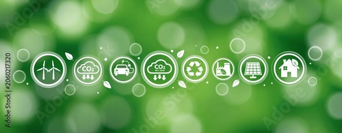 Sustainability and environment concept with green energy icons and nature ecology