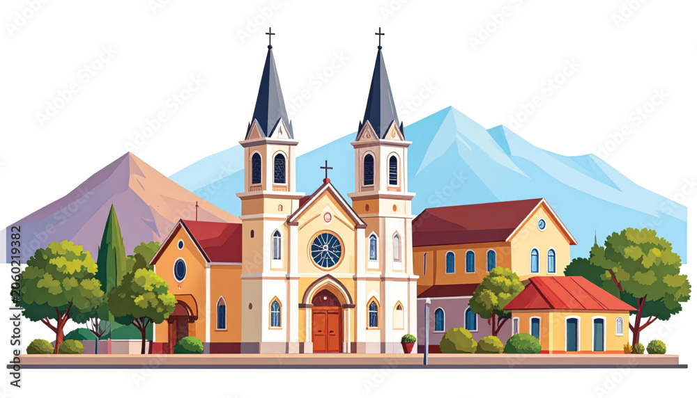 Naklejka premium Colorful illustration of church buildings.