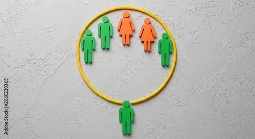 Group of people figures inside and outside a yellow circle