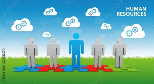 Human resources concept with diverse people and puzzle pieces