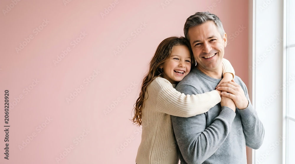 Fototapeta premium daughter hugging her father from behind