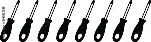 Screwdriver Tool Silhouette Collection with Handheld Repair and Maintenance Equipment Icons for Construction, Engineering, and DIY Designs