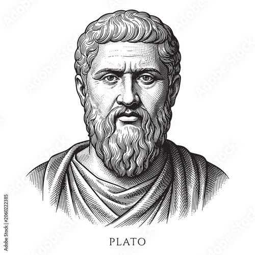 Tableau sur toile Plato Portrait Illustration, Vintage Hand-Drawn Ancient Greek Philosopher Engrav