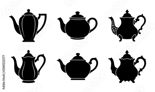 Foto Vintage Teapot Silhouettes, Classic Kitchenware Icons, Elegant Beverage Vessels,