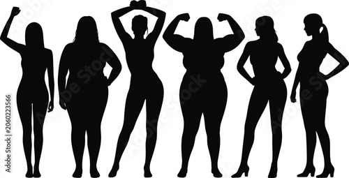 Diverse Women Silhouette Collection with Confident Female Body Shapes and Empowerment Poses Representing Strength, Inclusion, and Body Positivity