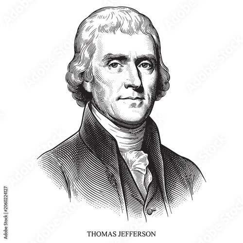 Tableau sur toile Thomas Jefferson Portrait, Vintage Detailed American Founding Father Engraving