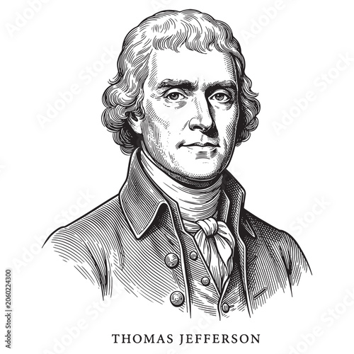 Fotografía Thomas Jefferson Portrait, Vintage Detailed American Founding Father Engraving