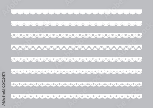 かわいいハートの星のレースのライン素材　Heart and star lace vector illustration set