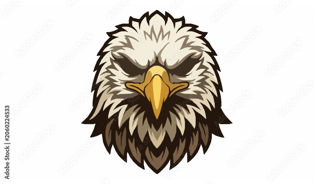 Fototapeta premium Detailed stylized bald eagle head vector illustration with bold lines and dramatic lighting wildlife emblem design isolated on white background