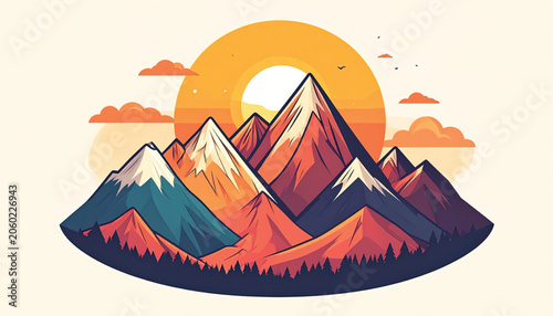 Colorful Mountains at Sunset Scene.