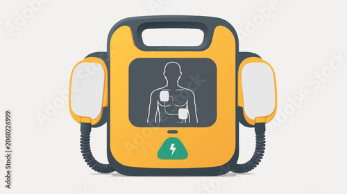 Automated external defibrillator AED shock paddles illustration in a flat vector style, representing emergency cardiac life support and first aid equipment for medical and safety training.