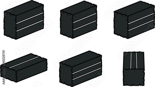 Εκτύπωση καμβά Black charcoal briquette block collection with isometric industrial fuel illustr