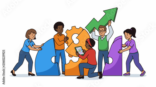 A group of people working together to assemble a large puzzle