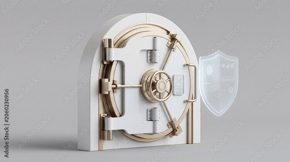 Naklejka premium Mighty vault protecting valuable digital assets with a radiant virtual security shield