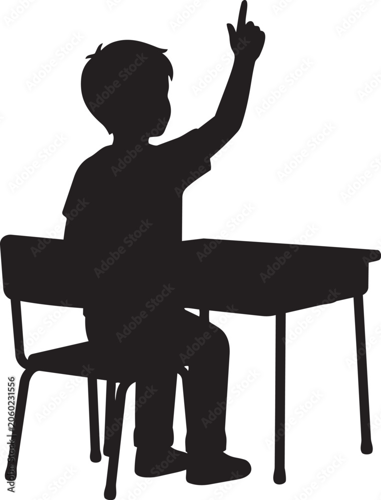 Fototapeta premium Student Raising Hand In Classroom Vector Silhouette Illustration