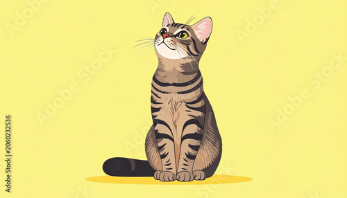 Brown Tabby Cat Sitting Upright.