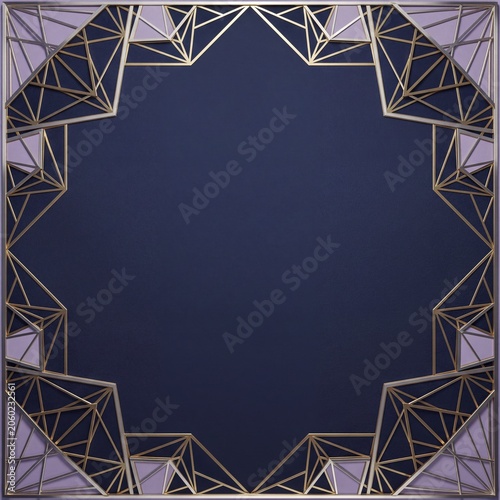 Luxury navy blue background with gold geometric crystalline frame