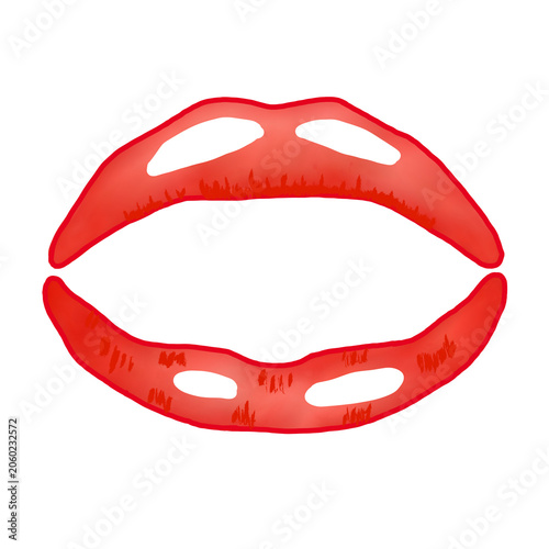 Pop art open mouth illustration, vibrant red lipstick lips