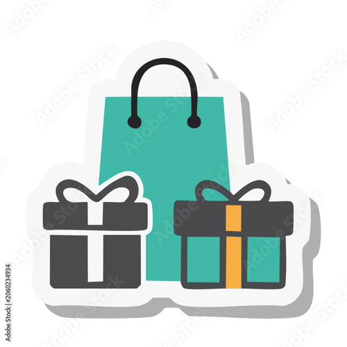 Flat design shopping bag and gift boxes icon