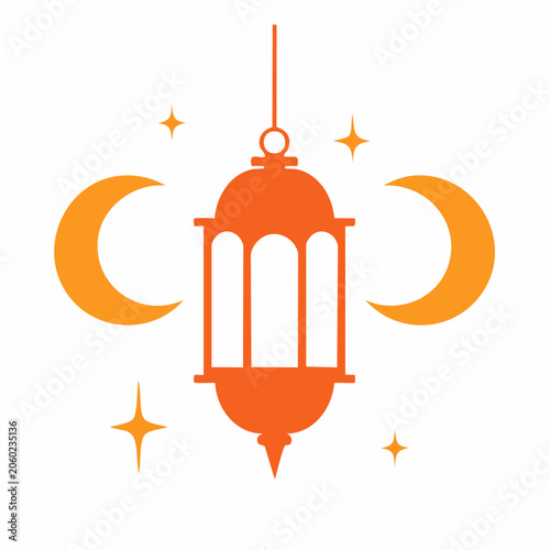 Ramadan lantern with crescent moon and stars
