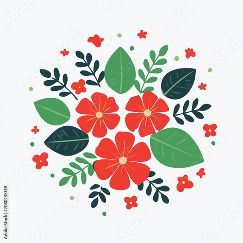 Red Flowers and Green Leaves Illustration