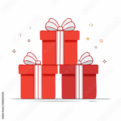 Stack of Red Gift Boxes with White Ribbons