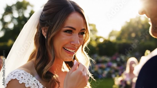 Emotional Bride Crying Tears of Joy During Outdoor Wedding Ceremony