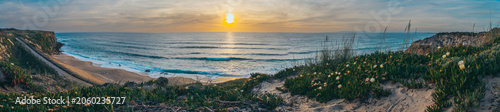 Panoramic sunset over the beach