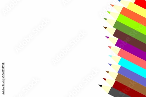 Vibrant arrangement of colored pencils on a white background for creative projects