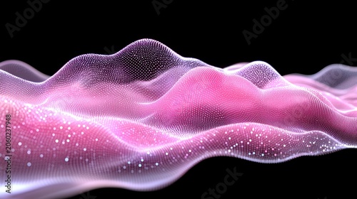 Abstract pink waves of shimmering light dots