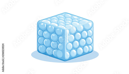 Blue cube with white balls inside.