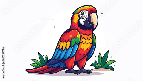 Colorful macaw parrot bird standing tall.