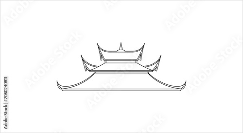 Foto Elegant Asian Pagoda Roof Outline Simple Line Art.