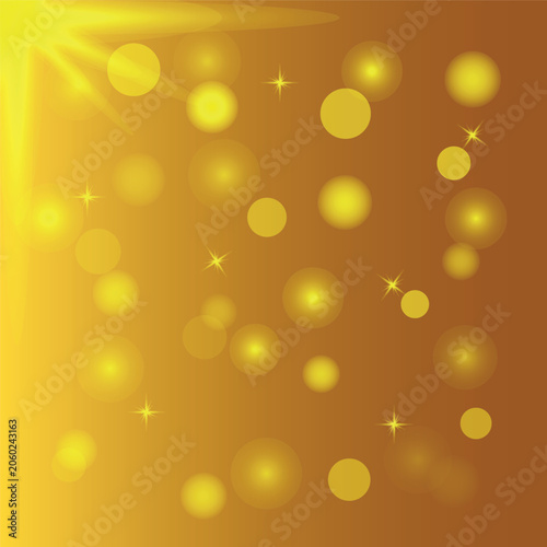 Golden bokeh background with glowing light particles and star shapes, background