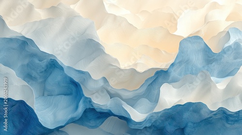 Abstract waves of blue, white, and tan color