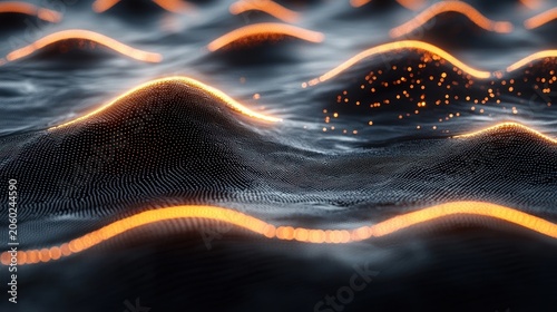 Abstract wavy dark surface with orange glow