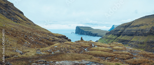 View over the cairn of Tjornuvik, Faroe Islands