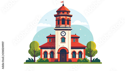 Colorful illustration of a building tower.