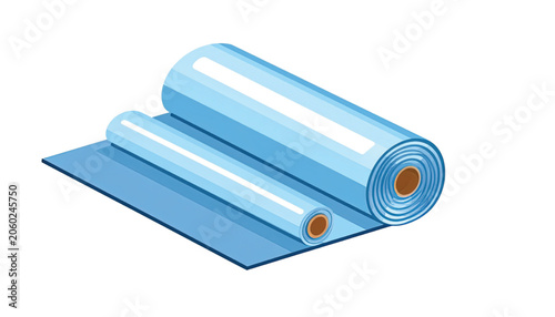 Blue rolled up plastic sheets material.