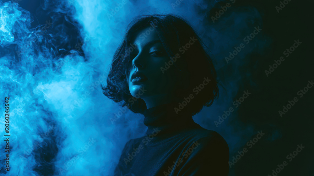 Fototapeta premium Blue smoky silhouette of a person